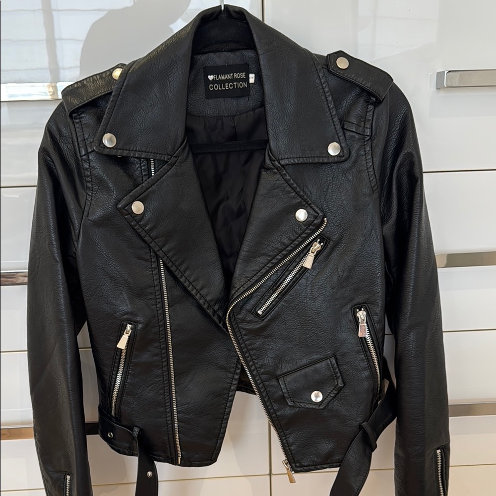 WASHABLE Women's Black Leather Bikers Jacket Motorcycle
